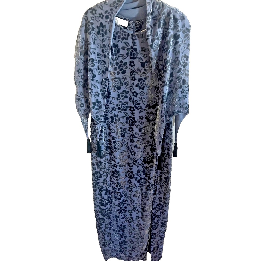 Dana Buchman 8 Silk Maxi Shawl Dress Vintage Burnout Velvet Floral Fairy Grunge